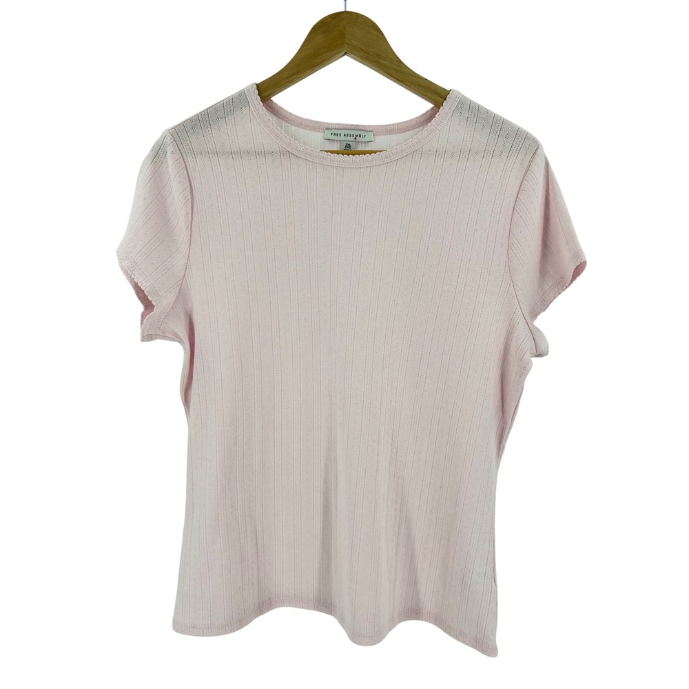 Free Assembly Pink Pointelle Knit Short Sleeve Crew Neck Top XXL FAHA0003SP26